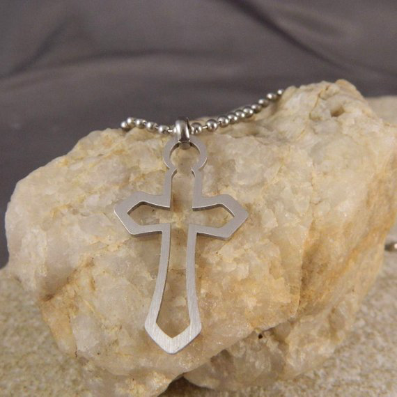 Stainless Steel Outline Cross Necklace with Ball Chain